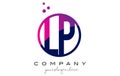 LP L P Circle Letter Logo Design with Purple Dots Bubbles