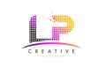 LP L P Letter Logo Design with Magenta Dots and Swoosh