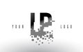 LP L P Pixel Letter Logo with Digital Shattered Black Squares