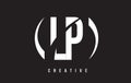 LP L P White Letter Logo Design with Black Background.