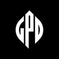 LPD circle letter logo design with circle and ellipse shape. LPD ellipse letters with typographic style. The three initials form a Royalty Free Stock Photo