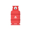 LPG flat design. Flammable gas tank icon. Propane, butane, methane gas tank. Gas cylinder bottle icon. Flat illustration of gas