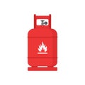 LPG flat design. Flammable gas tank icon. Propane, butane, methane gas tank. Gas cylinder bottle icon. Flat illustration of gas