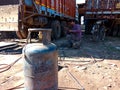 lpg gas cylinder using for belding work at mechanic workshop in India dec 2019