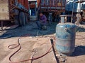 lpg gas cylinder using for belding work at mechanic workshop in India dec 2019