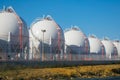 LPG or LNG storage tanks on a plant. Liquefied petroleum gas (LPG) storage tanks. Gas plant