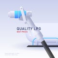 LPG station equipment 3d illustration with gas pipe and nozzle and big cylinder filled with liquid gas Royalty Free Stock Photo