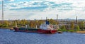 LPG tanker in front of an gas storage terminal Royalty Free Stock Photo