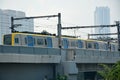 LRT Light Rail Transit bridge with train in Manila, Philippines