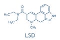 LSD lysergic acid diethylamide psychedelic drug molecule. Skeletal formula. Royalty Free Stock Photo