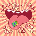 Lsd psychedelic illustration, acid mark on tongue