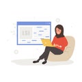 Lsi keyword. Latent Semantic Indexing. Key phrases generator. Vector illustration in flat cartoon style. Arabian female