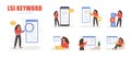 Lsi keyword. Latent Semantic Indexing. SEO concept. Set of Vector illustrations in flat cartoon style. Female characters