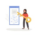 Lsi keyword. Latent Semantic Indexing. SEO concept. Vector illustration in flat cartoon style. Arabian female character