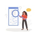 Lsi keyword. Latent Semantic Indexing. SEO concept. Vector illustration in flat cartoon style. Female character with