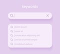 Lsi keyword. Keyword Ranking with search bar. Key phrases generation service. 3d Vector illustration. Selection and