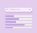 Lsi keyword. Keyword Ranking with search bar. Key phrases generation service. 3d Vector illustration. Word search