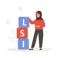 Lsi keyword service. Latent Semantic Indexing. Search engine marketing. Vector illustration in flat cartoon style
