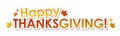 HAPPY THANKSGIVING calligraphy banner with maple leaves