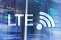 LTE, 5g wireless internet technology concept. Server room. Royalty Free Stock Photo