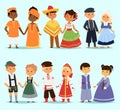 Lttle kids children couples character of world dress girls and boys in different traditional national costumes and cute Royalty Free Stock Photo