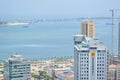 Aerial view of downtown Luanda, bay and Port of Luanda, marginal and central buildings, in Angola