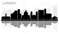 Luanda Angola City skyline black and white silhouette with Refle