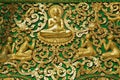 Exterior wall decoration detail of the Haw Pha Bang Buddhist temple at the Royal Palace Museum in Luang Prabang, Laos. Royalty Free Stock Photo