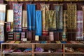 LUANG PRABANG, LAOS - 30 June 2018 - Hand woven fabrics are in d Royalty Free Stock Photo