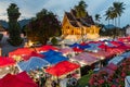 Luang Prabang night market and Royal palace of Luang Prabang or Luang Prabang national museum, Laos Royalty Free Stock Photo