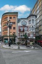 Luarca, Asturias, Spain- August 24, 2023: Singular residential building in one of the streets of Luarca