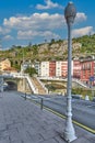 Luarca, Asturias, Spain - August 26, 2023: Street next to the famous black river that runs through Luarca.