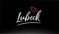 lubeck city hand written text with red heart logo