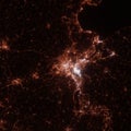 Lubeck city lights map, top view from space. Aerial view on night street lights. Global networking, cyberspace