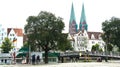 Lubeck, Germany - 07/26/2015 - City view of old town from a lake, beautifil architecture