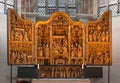 Lubeck, Germany. Golden carved altar in St. Mary Church.