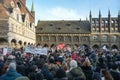 Lubeck, Germany, January 22, 2024: Large crowd of people at the demonstration on the market at the town hall of Lubeck, protest