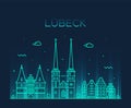 Lubeck skyline Germany vector trendy linear style