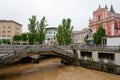 Lubiana\'s triple bridge (Tromostoje) during the floods (Ljubljana - Slovenia