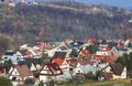 LUBIEN, POLAND - NOVEMBER 24, 2019:  A colorful houses typical of polish village landscape Royalty Free Stock Photo