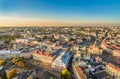 Lublin from the bird`s-eye view of the Freedom Square, Town Hall and buildings on the pedestrian street. Royalty Free Stock Photo