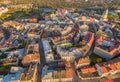 Lublin from the bird`s eye view. Landscape of old town with air, with visible Old Crown court. Royalty Free Stock Photo