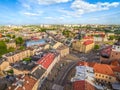 Lublin from the bird`s eye view. Landscape of the old town from the air with the visible Town Hall and ÃÂokietak Square. Royalty Free Stock Photo