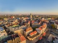 Lublin from the bird`s eye view. Old town in the evening sun. A view of the buildings along Lubartowska Street, with the Trinitari Royalty Free Stock Photo