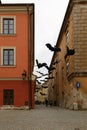 LUBLIN, LUBELSKIE POLAND - 26 June 2021: Hanging bats at old town Lublin street, seasonal street art