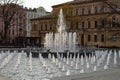 Lublin, Lubelskie - Poland - 2021-04-30: View of Plac Litewski multimedia fountain in historic old town of Lublin Royalty Free Stock Photo