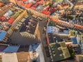 Lublin - the old town with the Crown Court and the Trinitari Tower seen from the air. Bird`s-eye view. Royalty Free Stock Photo