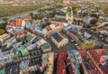 Lublin - the old town with the Crown Court and the Trinitari Tower seen from the air. Bird`s-eye view. Royalty Free Stock Photo