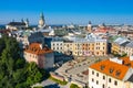 Lublin. Poland. Aerial view of old town. Touristic city center of Lublin bird`s eye view. Popular tourist destinations from above