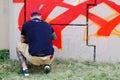 08/04/2019 Lublin, Poland graffiti artist painting during street art festival